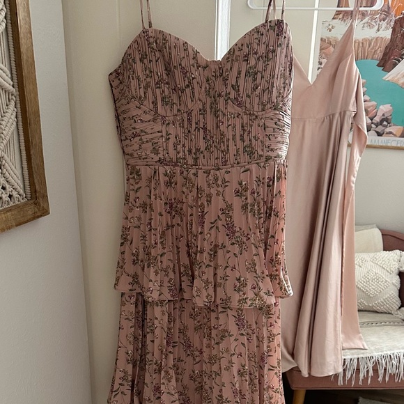 Cascading Crush Pink Floral Print Tiered Bustier Midi Dress - Picture 6 of 6